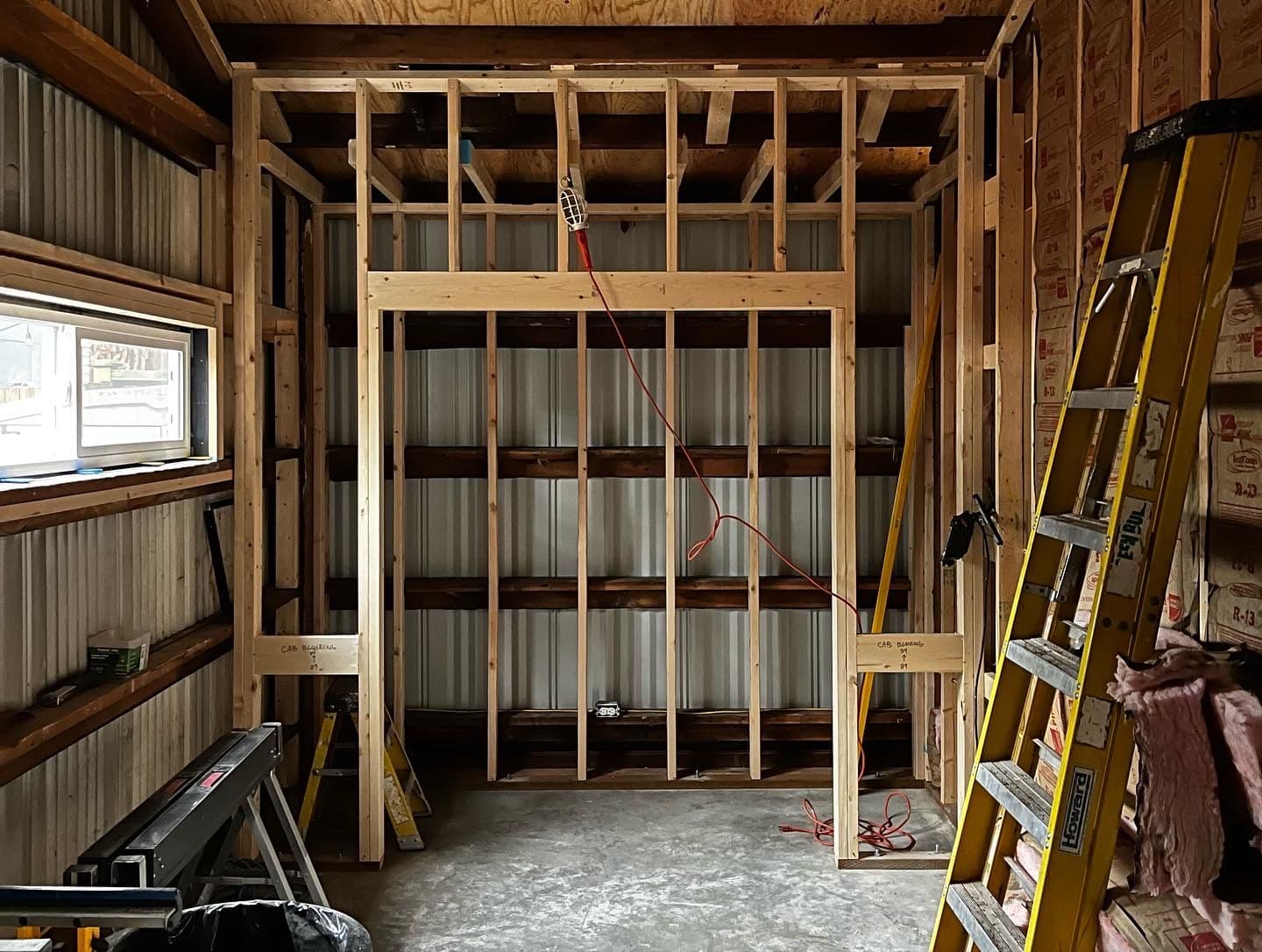 Interior framing for the wine cellar wall